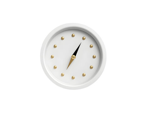 Modern white clock with gold accents on black background precise time clock