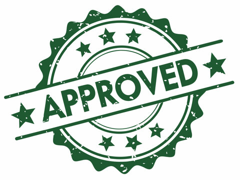 Green rubber stamp with the word approved