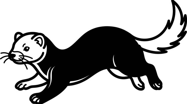 Black and white running ferret or weasel illustration.