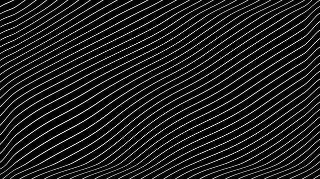 White Grey abstract curved wavy lines twist motion on black background.Visual white wavy line on black motion background.Minimal abstract thin white color wavy line moving background.