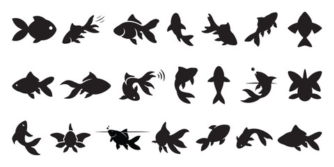 Fototapeta premium Goldfish Silhouettes Vector Set – Fancy Fish and Carp Icon Collection