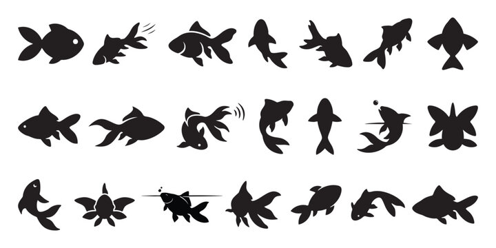 Goldfish Silhouettes Vector Set &ndash; Fancy Fish and Carp Icon Collection
