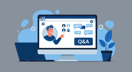 Modern online webinar Q&A session vector illustration design for remote digital education and business communication concept layout 28