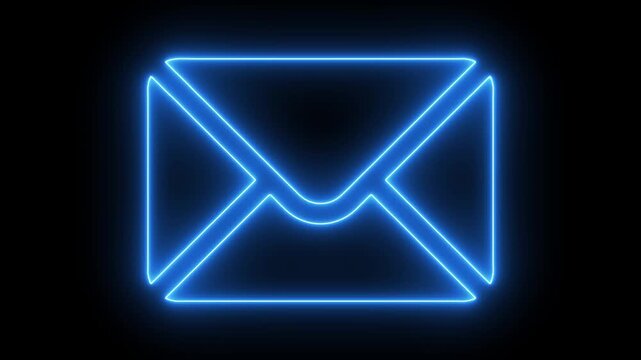 Glowing blue neon envelope animation on black background, for digital communication, and messaging concepts