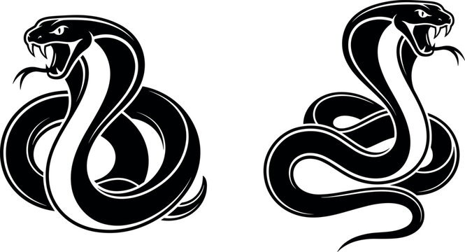 Coiled King Cobra Snake Silhouette Mascot Vector Design Set