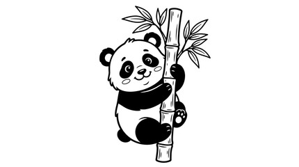 A cute panda bear climbing bamboo. © awam