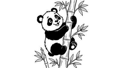 A black and white panda climbing bamboo. © awam