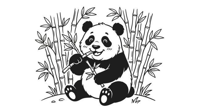 A cute panda eating bamboo leaves.