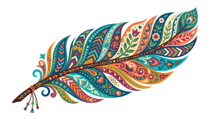 Vibrant colorful feather with ornate patterns. © awam