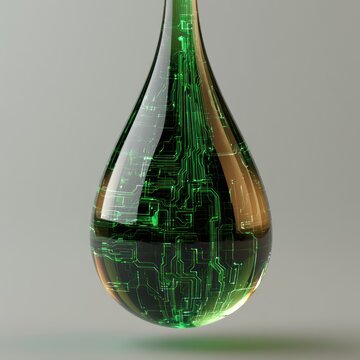 Digital drop of liquid with circuit board pattern