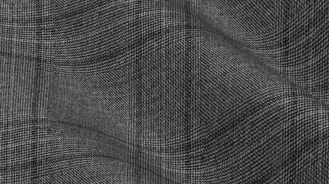 Italian Charcoal Gray Glen Plaid Wool Fabric moving in elegant corporate waves of traditional check pattern and high end suiting material texture