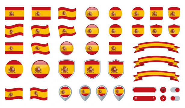 Spain National Flag Icons Vector EPS 10 Illustration in Multiple Modern Styles