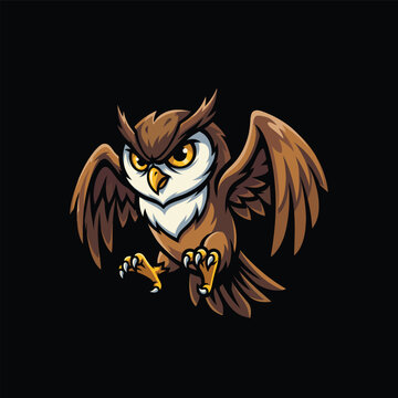 Flying Aggressive Owl Bird Mascot Logo Illustration