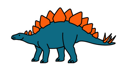 Blue Stegosaurus dinosaur with orange plates on its back. © ombg