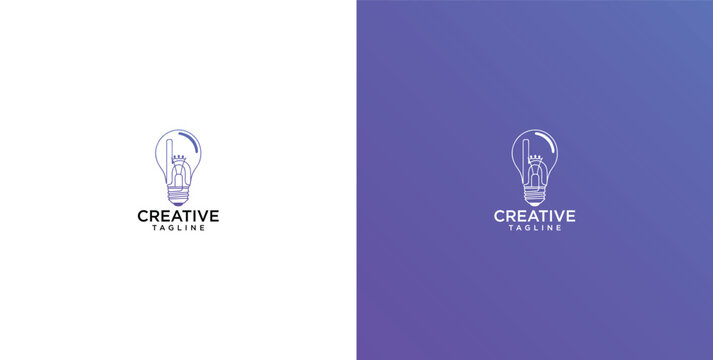 Creative lightbulb logo featuring a hand pointing upwards symbolizing new ideas, innovation, and smart solution for modern business identity