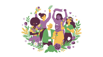 Fototapeta premium Diverse Women Celebrating Together With Floral Elements.