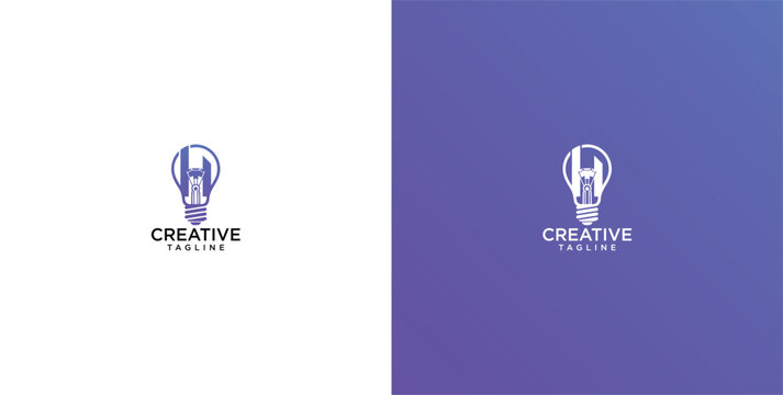 Modern Creative Thinking Logo Featuring a Lightbulb with City Skyline Silhouette for Urban Innovation and Business Ideas