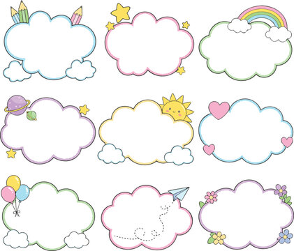 Colorful Cloud Frames with Decorative Elements Illustration