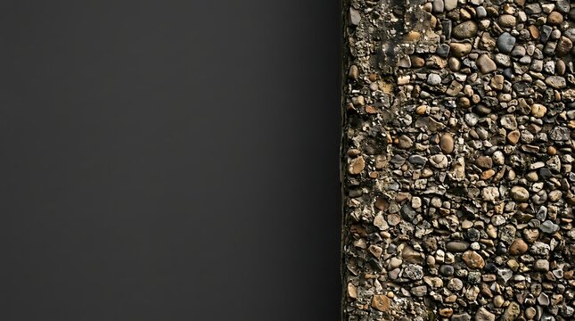 Minimalist dark grey wall with exposed aggregate concrete texture