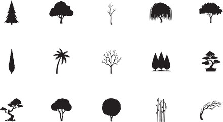 Obraz premium Collection Of Tree Silhouettes For Nature And Environment Concepts 235
