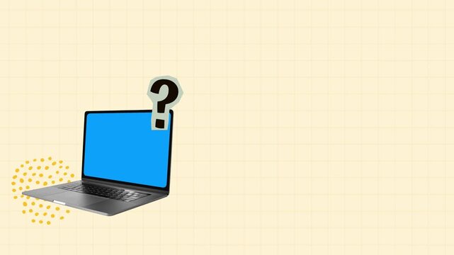 Kolase laptop bergaya halftone dengan tanda tanya