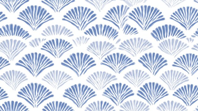 Japanese seamless pattern with blue hemp leaf motif. Repeating pattern showing stylized Japanese asa-no-ha motif in indigo blue