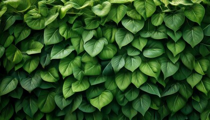 Naklejka premium Dense Wall Of Green Leaves Background Nature Vegetation Growing Outdoors