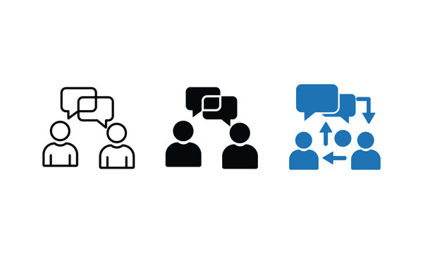 Communication Icon Set &ndash; Black Outline and Blue Color Vector Collection Representing Conversation, Dialogue, and Team Interaction Design