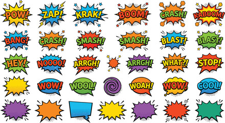 Comic book style speech bubbles with onomatopoeia vector illustration © neuraxi