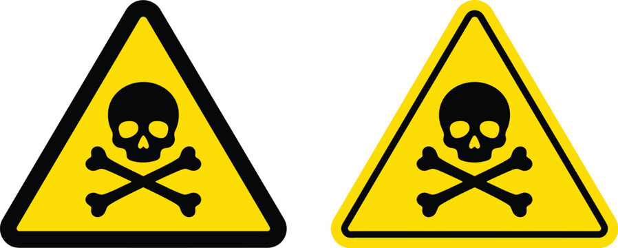 Hazard warning signs with skull and crossbones for safety and caution