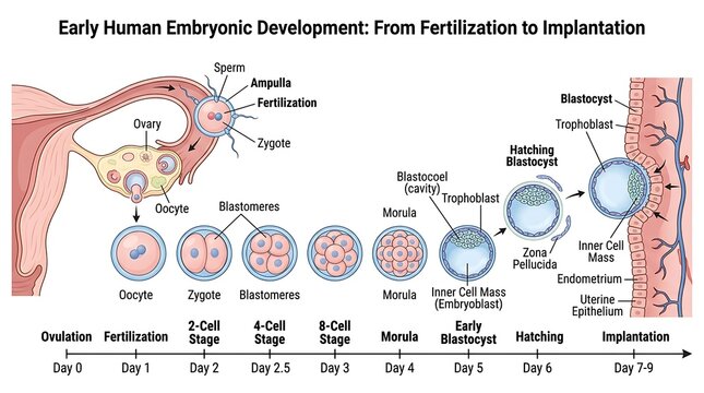 Early human embryo development stages from fertilization