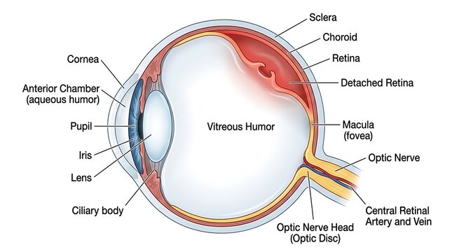 Diagram of the human eye showing the vitreous humor and its