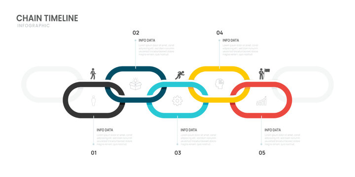 Chain diagram infographic business timeline 5 steps to success template. presentation and workflows with icons vector illustration.