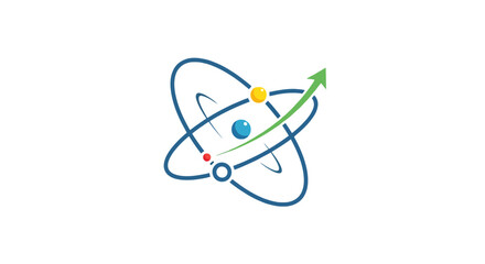 Blue atomic orbit with rising green arrow icon. © Agu
