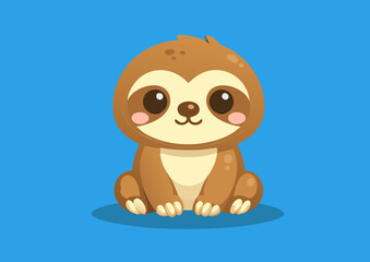 Fototapeta premium Cute Baby Sloth Cartoon Character Sitting – Kawaii Flat Vector Illustration