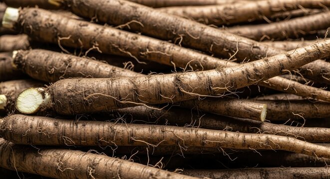 Macro Shot Of A Pile Of Raw Burdock Roots Long Sle Gigapixel Standard V2 4x