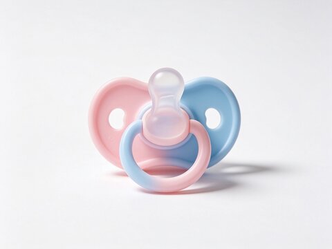 Pink and blue baby pacifier isolated on white background