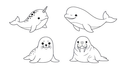 Marine mammals coloring page vector illustration. © masa