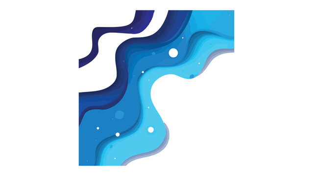 Abstract waves create a layered paper-cut design that evokes the fluidity of ocean water.