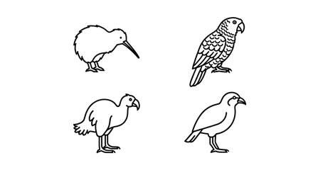 Rare and extinct bird species coloring page bundle. © masa