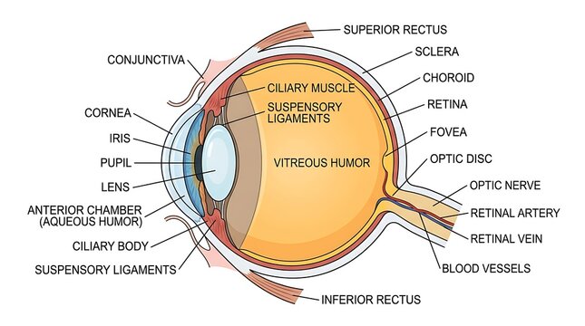 Detailed diagram of the human eye showing internal structures