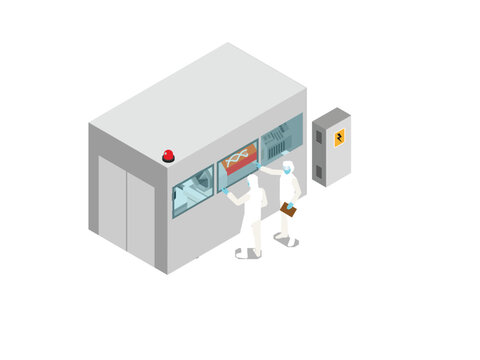 Laboratory Cleanroom with Scientists Conducting Genetic DNA Research 3d isometric vector illustration