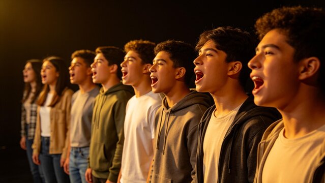 Group of young people singing in a choir