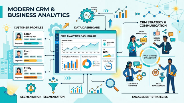 Modern crm and business analytics strategy diagram