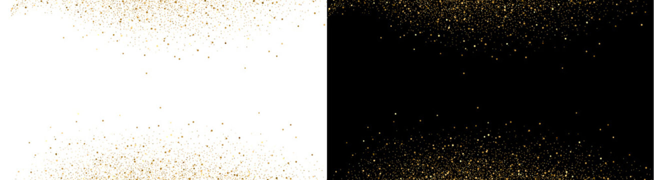 PNG image of Golden glitter dust particles falling in a decorative border frame layout creating a festive glowing effect on transparent background