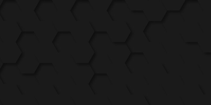 Hexagonal paper Background. Luxury black Pattern. Futuristic abstract honeycomb mosaic black background. geometric mesh cell texture. modern futuristic wallpaper.