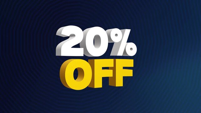 Animated 20 percent off for promotional and marketing. 20 percent off sale promotion animation. 20% off sale promotion video 4K. 20% Sale Video. 3D 20% Off Text Animation. 20% Off Promotion Video.