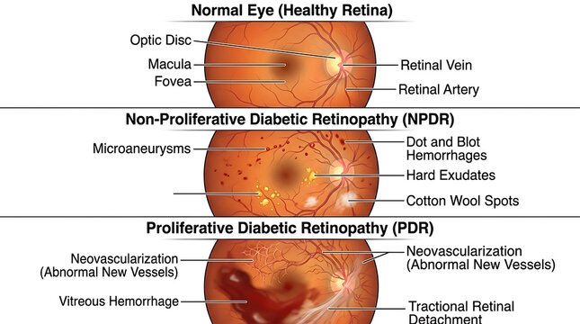 Comparison of normal eye and proliferative diabetic retinopathy