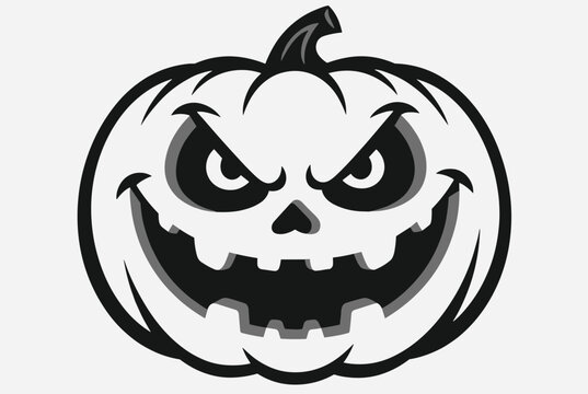 Scary black and white jack o lantern pumpkin with an evil grin and sharp teeth for halloween celebrations.