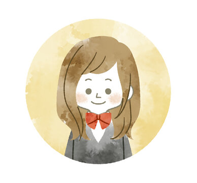 笑顔の女子学生のアイコン-水彩